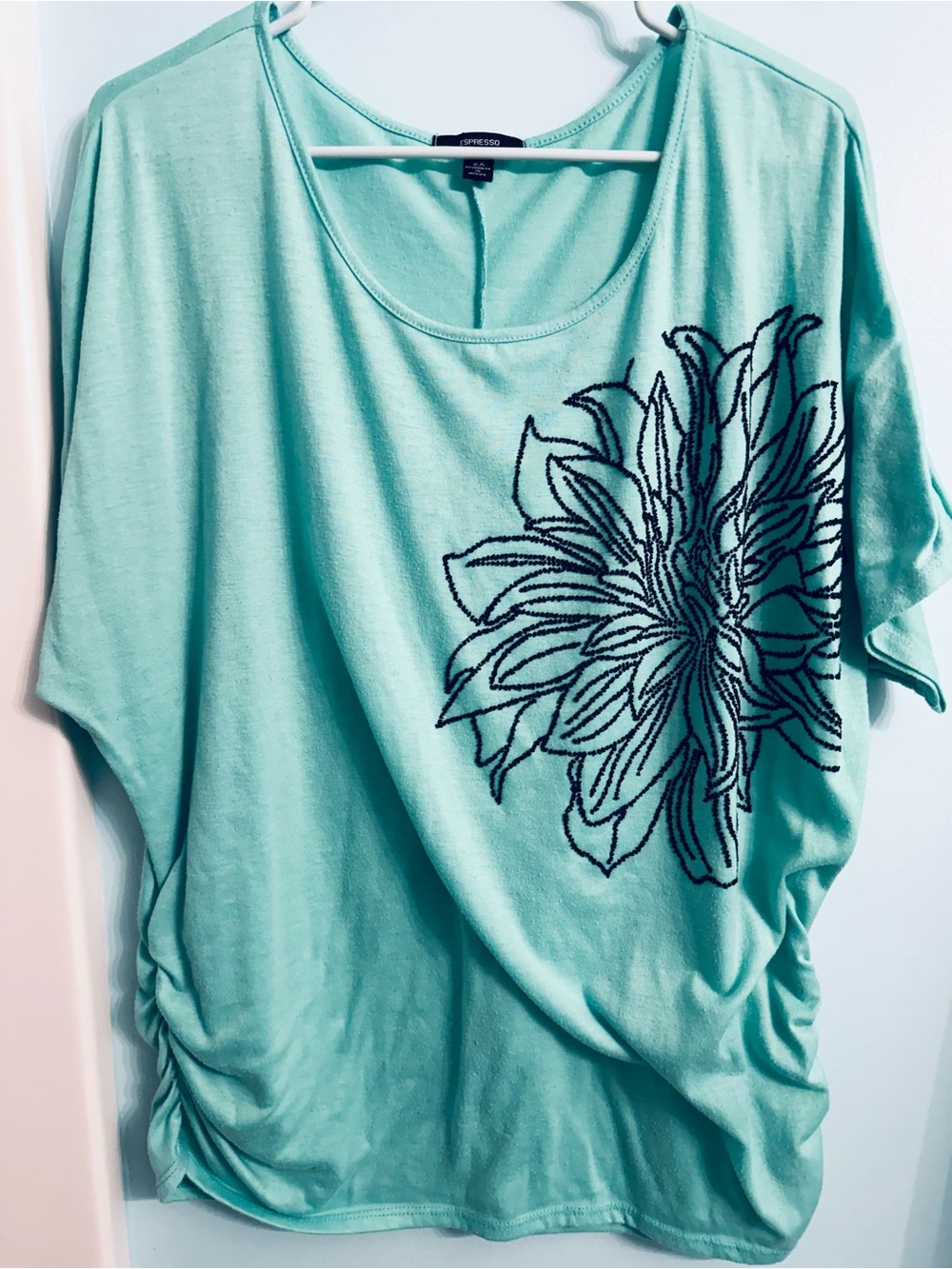Espresso Mint Short-Sleeve Floral Appliqué Tee